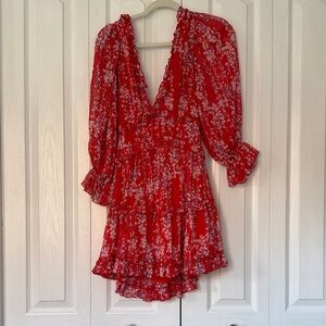 Saints & Secrets Red Floral V-Neck Dress